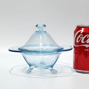 Vntge Fostoria Fairfax Azure Blue #2394 3-toed Round Dish Or Candy w/ Cover